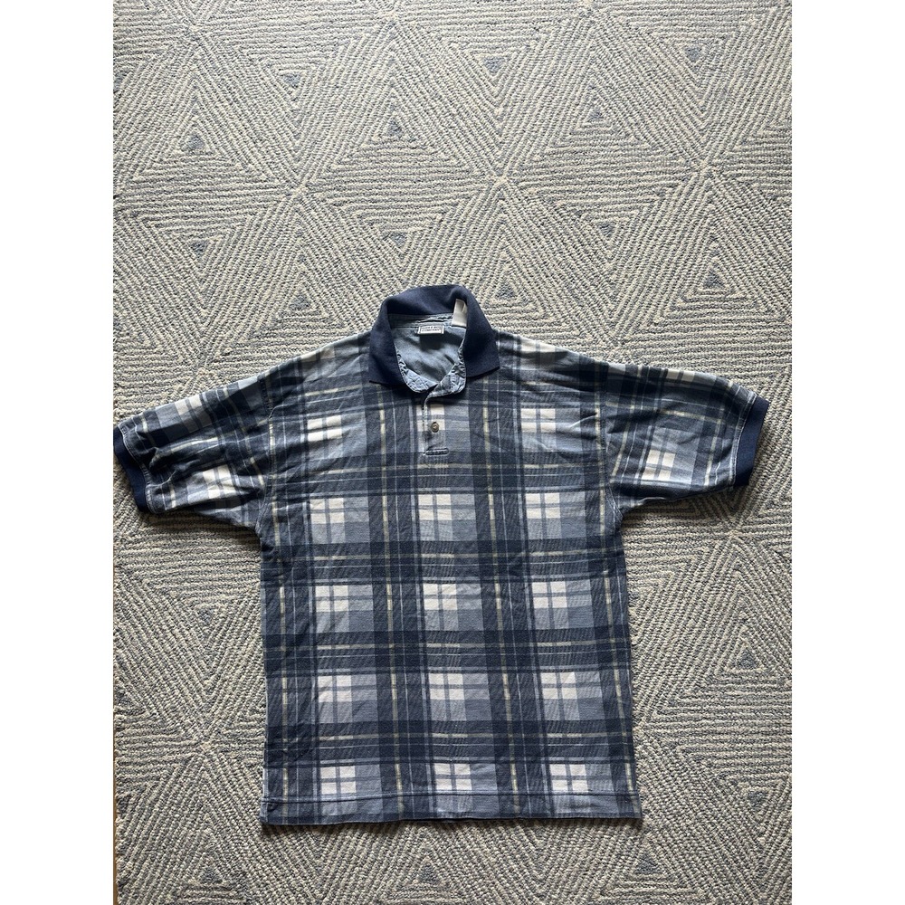 Bugle Boy Company Polo Shirt - Blue/Yellow/White - Medium - Poly/Cotton